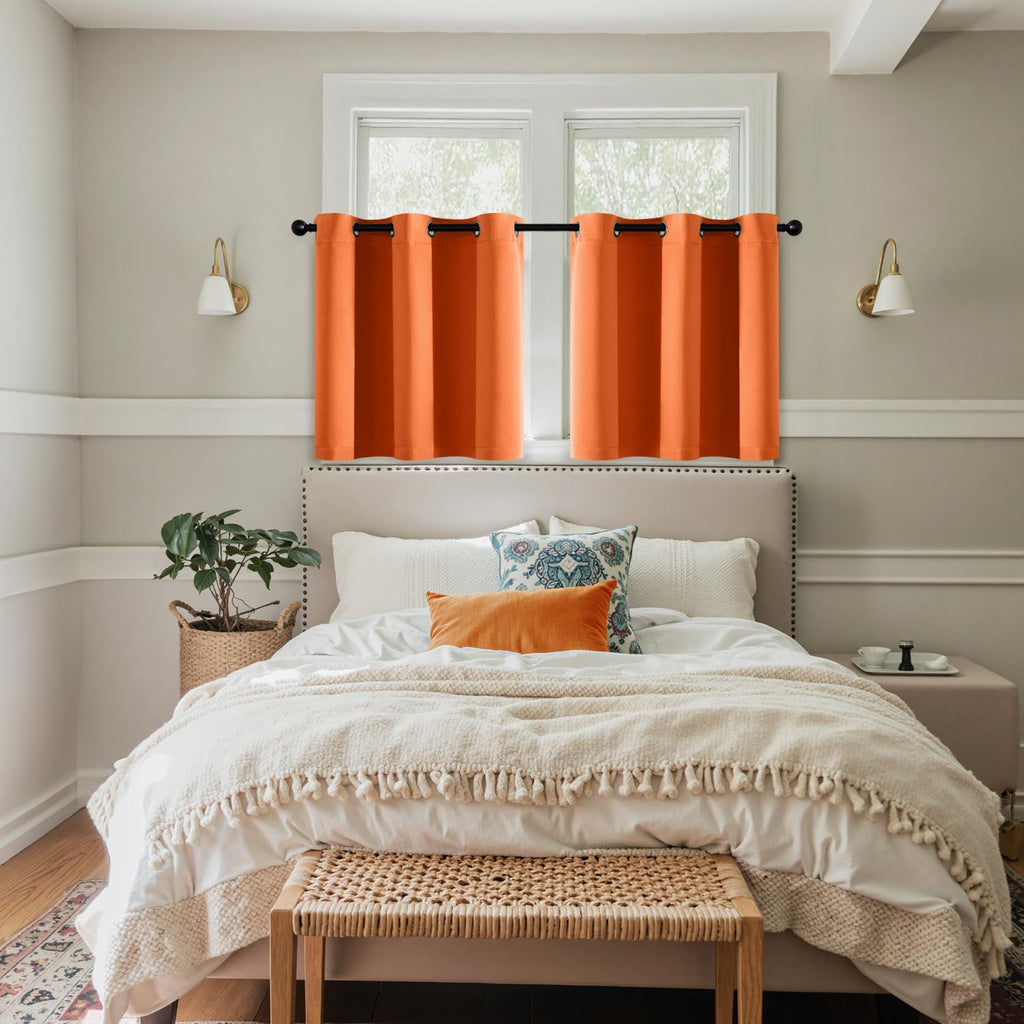 MIULEE Short Orange Blackout Curtains - Thermal Insulated Privacy Drapes for Kitchen & Bedroom | 40 x 36 Inch, 2 Panels