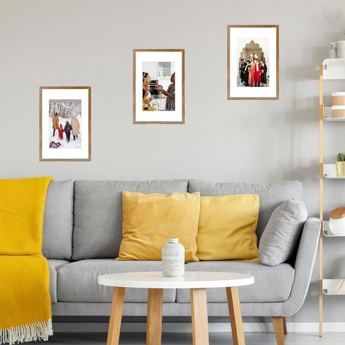 JCJMY 11x17 Picture Frame - Rustic Brown Design with 8x10 Mat | Shatter Resistant Plexiglass