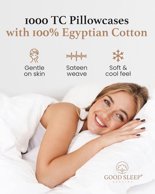 Egyptian Cotton Pillowcases Set of 4 | 1000 TC Silky Soft Hotel-Quality White Pillow Covers