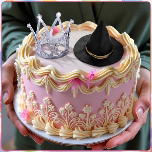 Burbell 2 Pack Witch Hat and Crown Cake Topper, Mini Wizard Hats Crown Cupcake Decorations for Birthday Party Supplies(Classic Style)
