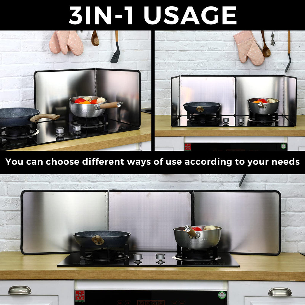 Grease Splatter Guard 2 Pieces 2 Sided Splash Guard for Stove Foldable Backsplash Protector Behind Stove Nonstick Stainless Steel Backsplash for Stove Screen Protector (15.75 x 15.75 Inches)