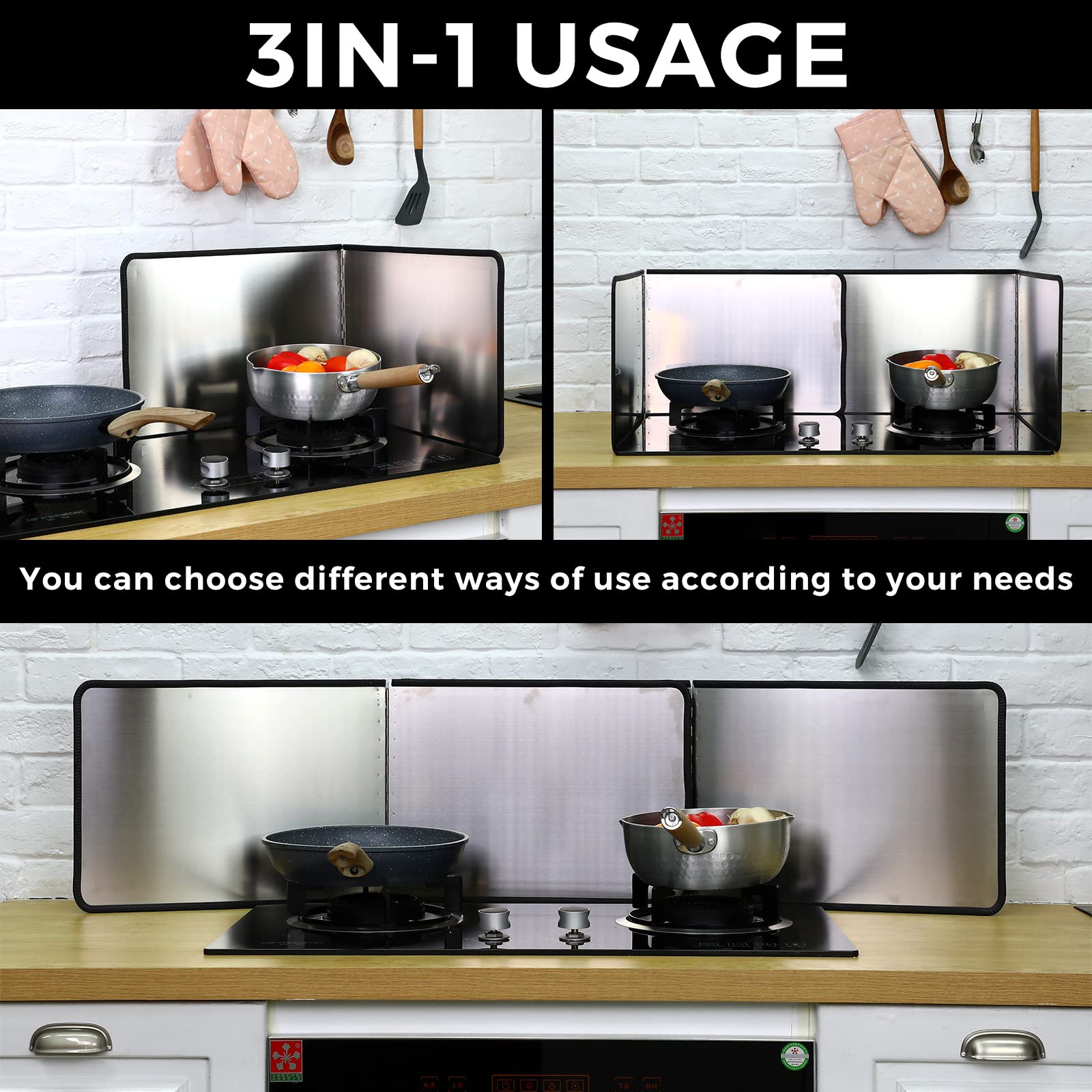 Grease Splatter Guard 2 Pieces 2 Sided Splash Guard for Stove Foldable Backsplash Protector Behind Stove Nonstick Stainless Steel Backsplash for Stove Screen Protector (15.75 x 15.75 Inches)