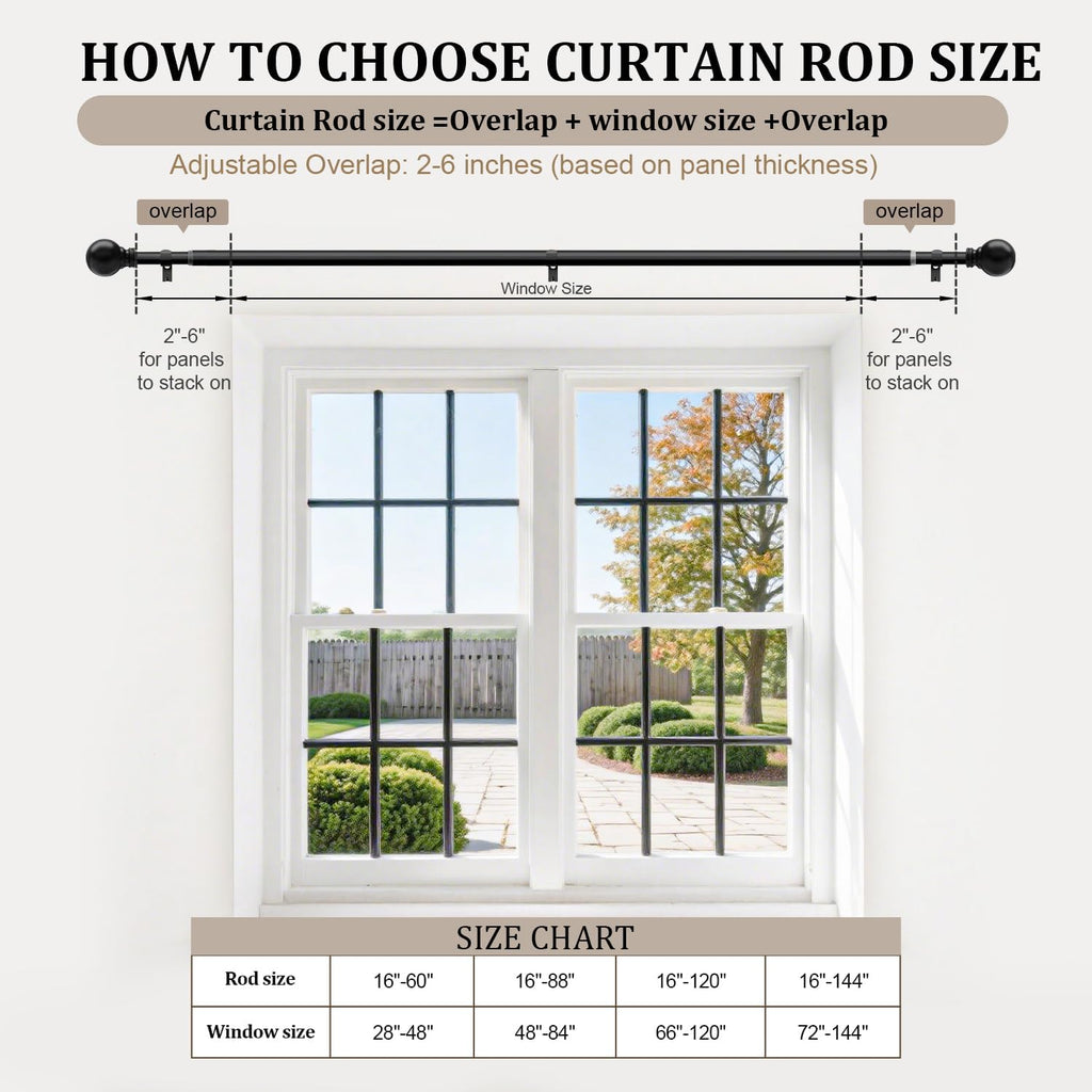 Skiennix Black Curtain Rods - Heavy Duty Metal Adjustable 72 to 144 Inch | Elegant Blackout Window Treatment
