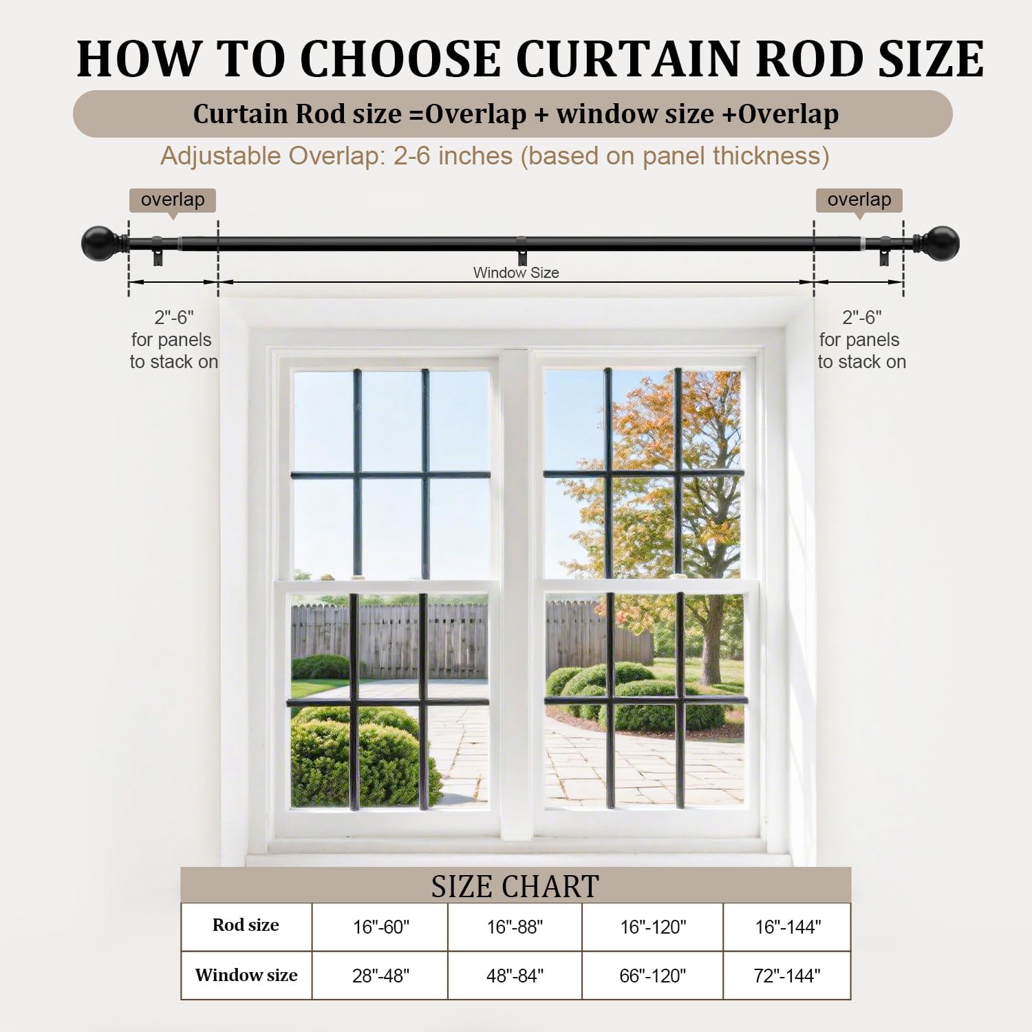 Skiennix Black Curtain Rods - Heavy Duty Metal Adjustable 72 to 144 Inch | Elegant Blackout Window Treatment