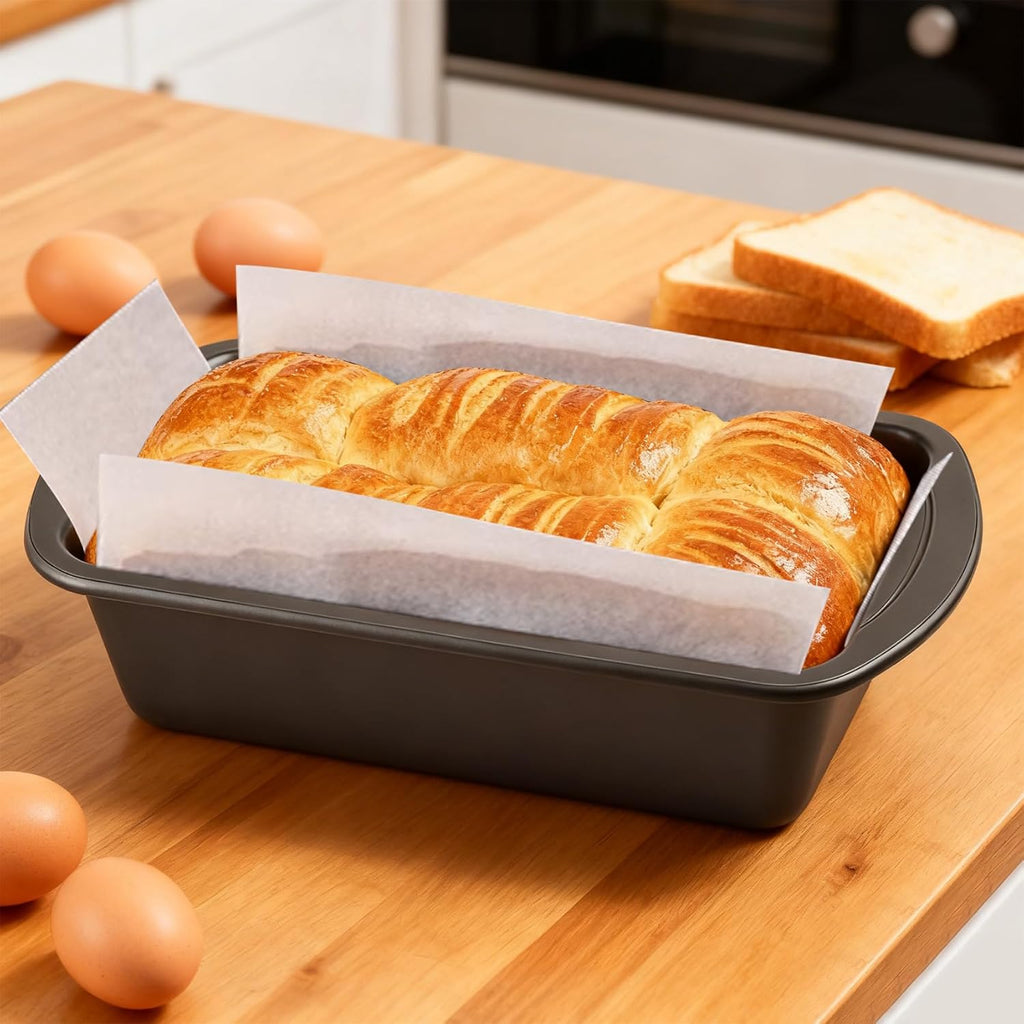 Premium Carbon Steel Non-Stick Loaf Pan - 2-Pack with 50 Parchment Paper Liners | BPA Free, Dishwasher Safe, 10x5