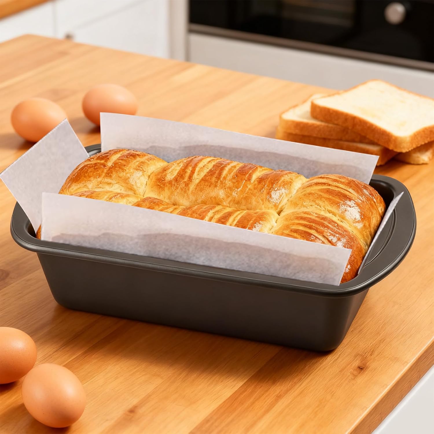 Premium Carbon Steel Non-Stick Loaf Pan - 2-Pack with 50 Parchment Paper Liners | BPA Free, Dishwasher Safe, 10x5