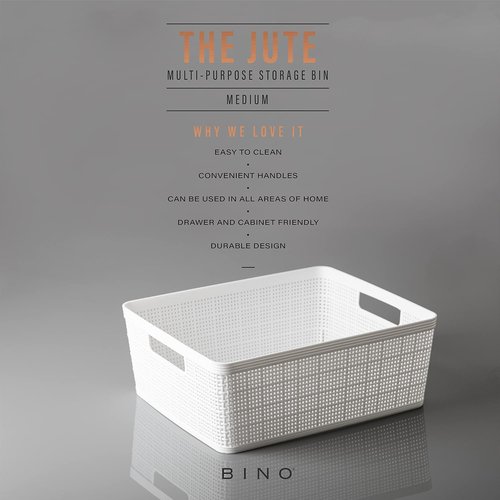 BINO Woven Plastic Basket - Medium White 4-Pack | Stylish Home Organization & Space-Saving Storage