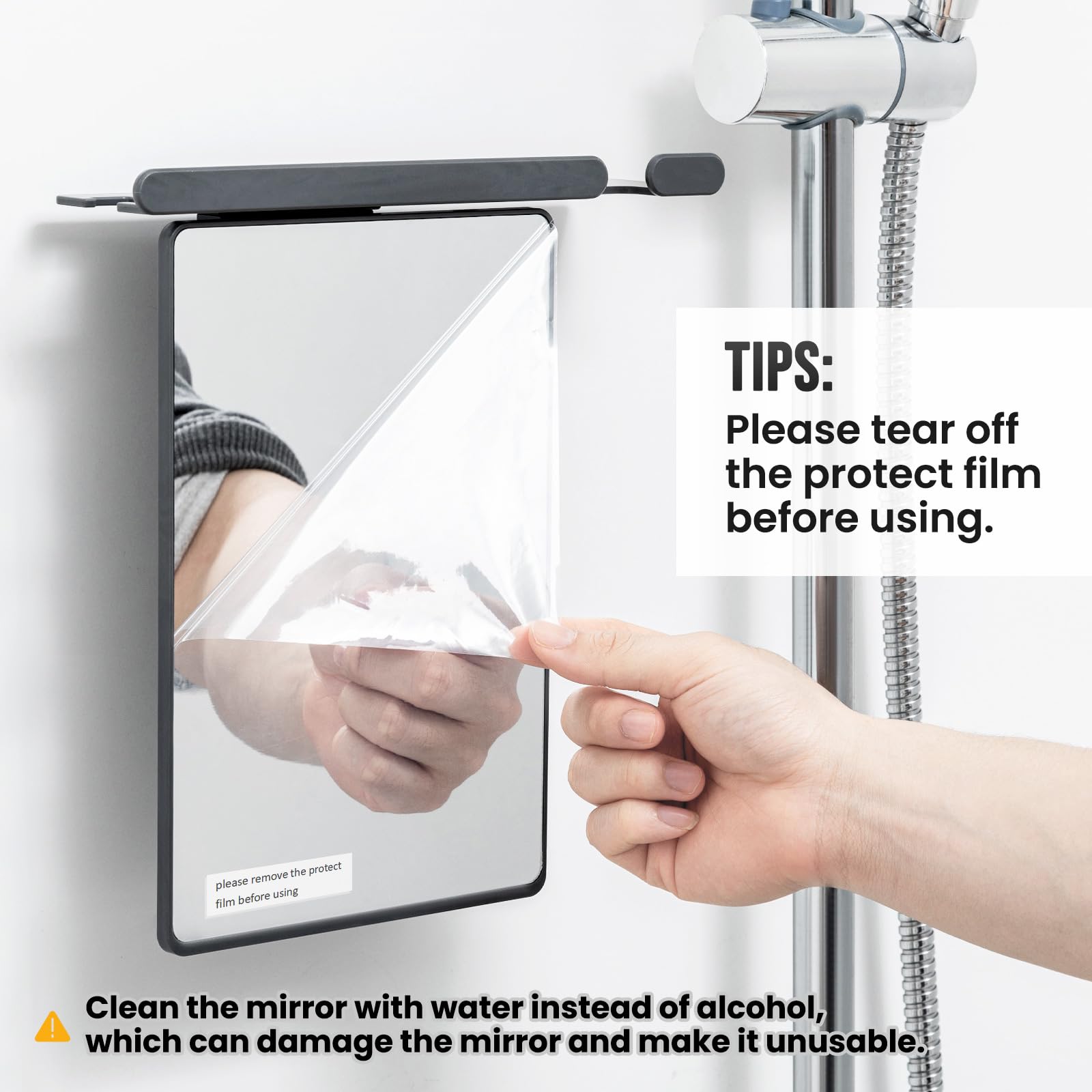 TAILI Shower Mirror Fogless for Shaving with Razor Holder, Anti-Fog with Powerful Suction Wall Mounted for Bathroom, Makeup Shave Mirror for Men & Women, Shatterproof & Removable, Grey