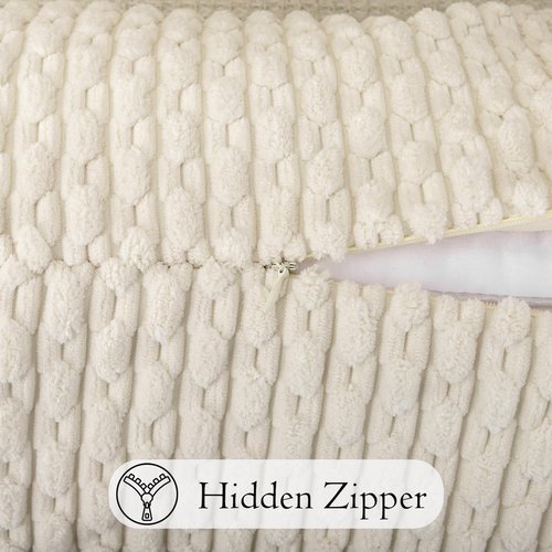 JoraLion 14x36 Boho Striped Corduroy Lumbar Pillow Cover 14x36 Inch, Cream Textured Throw Pillowcase Cushion Cover for Sofa Bed Living Room Decor (Cover Only)