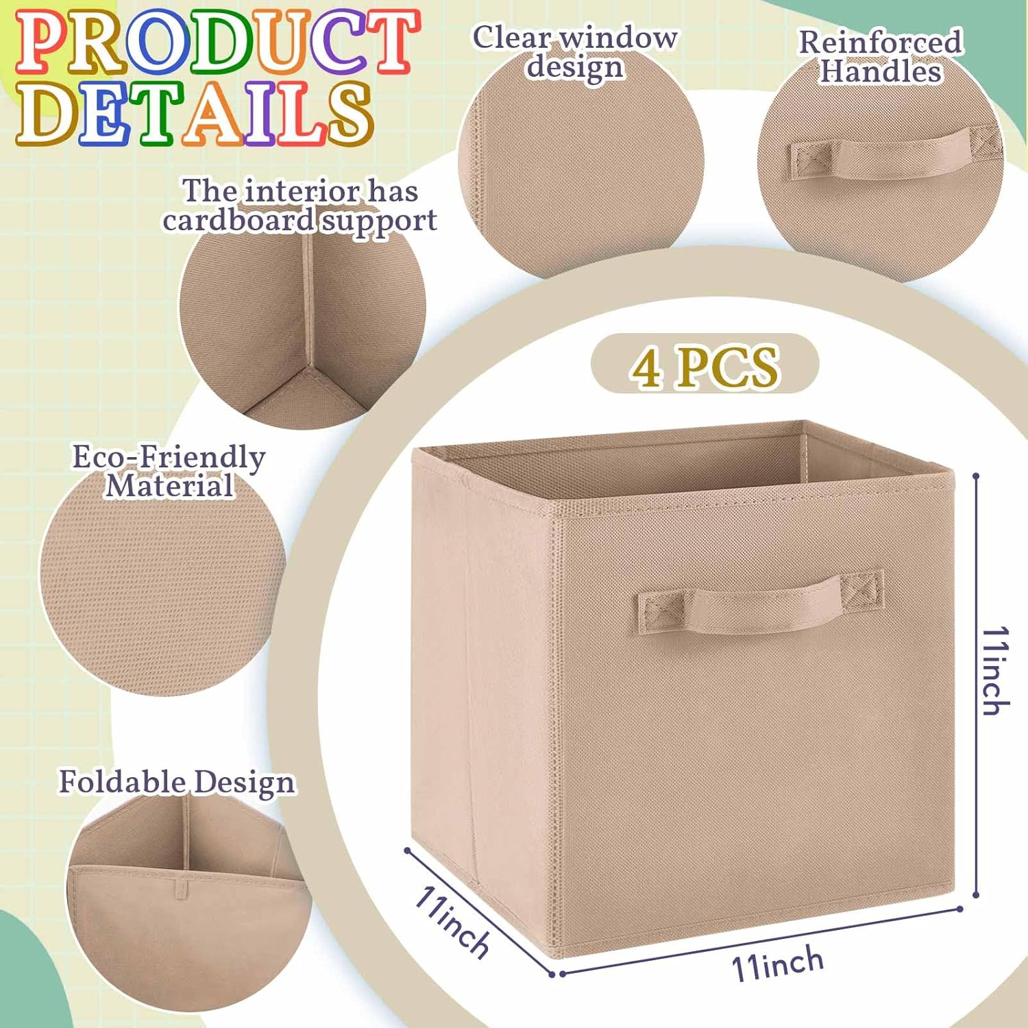 Yinder 12 Pcs Cube Storage Bins - Foldable Fabric Organizers for Playroom & Nursery - Brown 11''