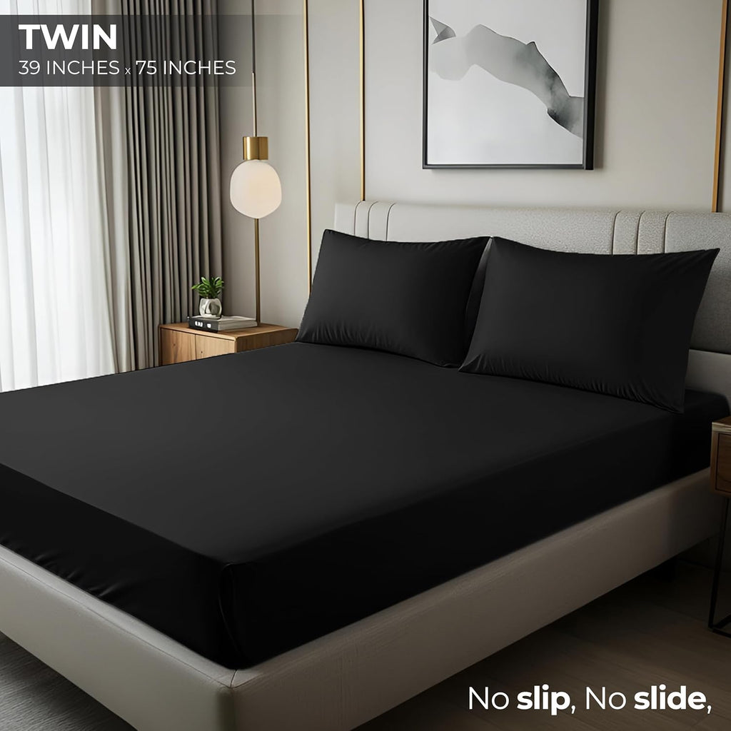 Utopia Bedding Twin Fitted Sheet - Deep Pocket Soft Microfiber - Fade Resistant & Easy Care | Black