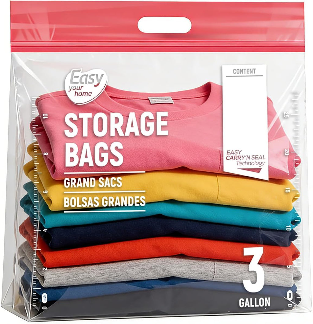 3 Gallon Zipper Lock Plastic Bags by [Brand Name] - Extra Large Reusable Storage Bags | BPA-Free, 16"x18"x5" for Travel & Moving