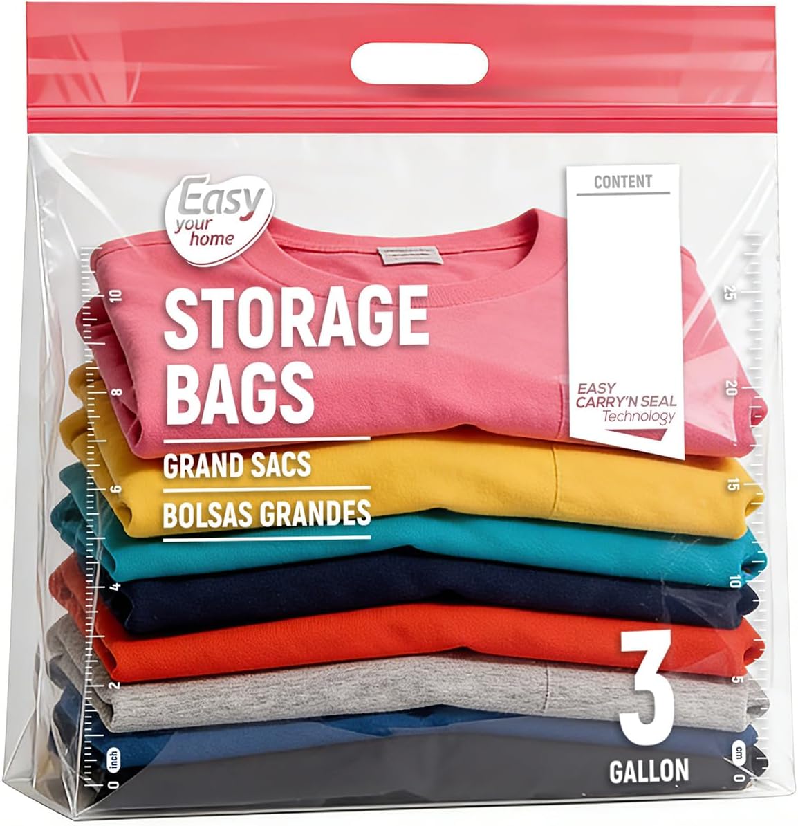 3 Gallon Zipper Lock Plastic Bags by [Brand Name] - Extra Large Reusable Storage Bags | BPA-Free, 16"x18"x5" for Travel & Moving