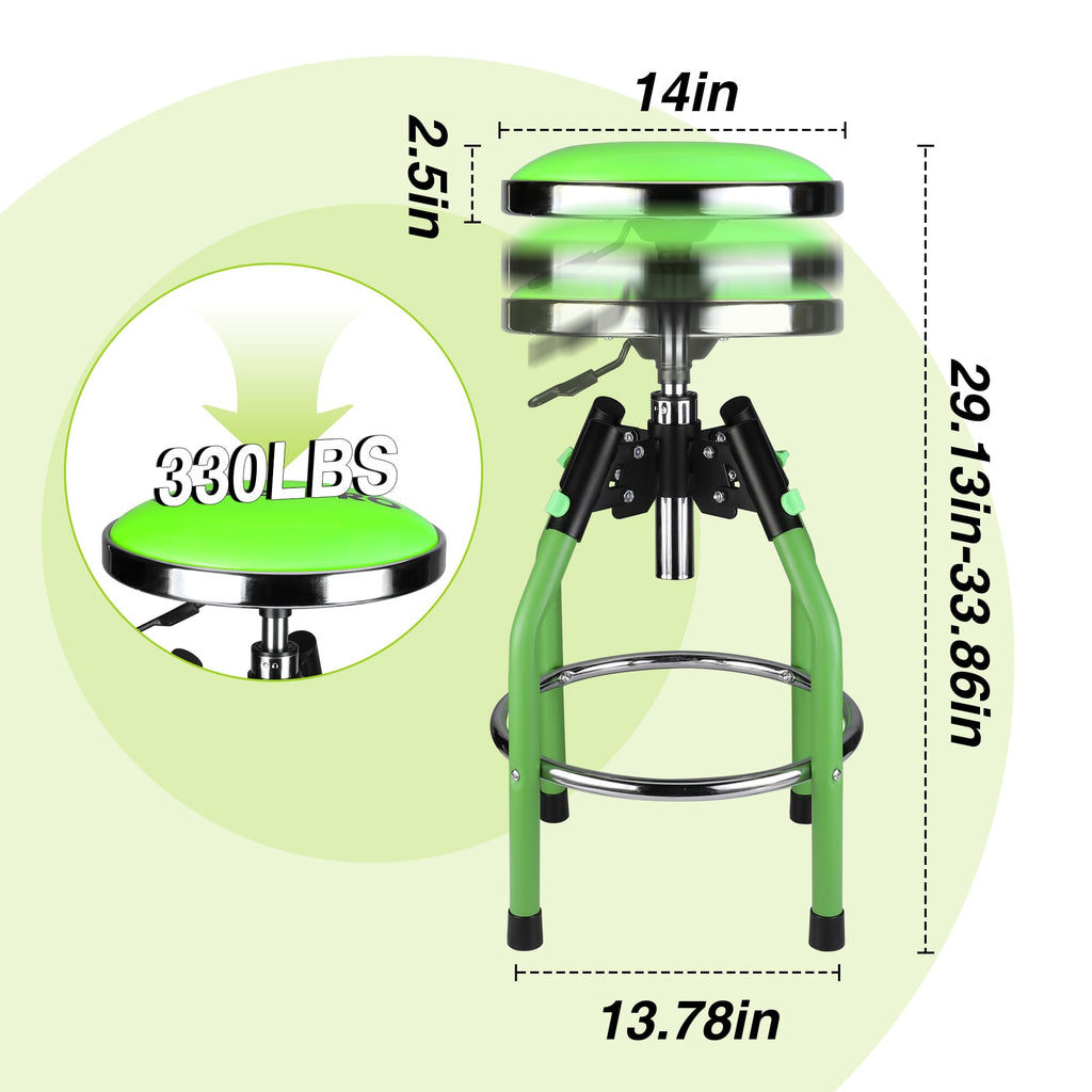 WORKPRO Garage Bar Stool, Heavy Duty Adjustable Hydraulic Shop Stool, 29in to 33. 86in, 330-Pound Capacity, Green
