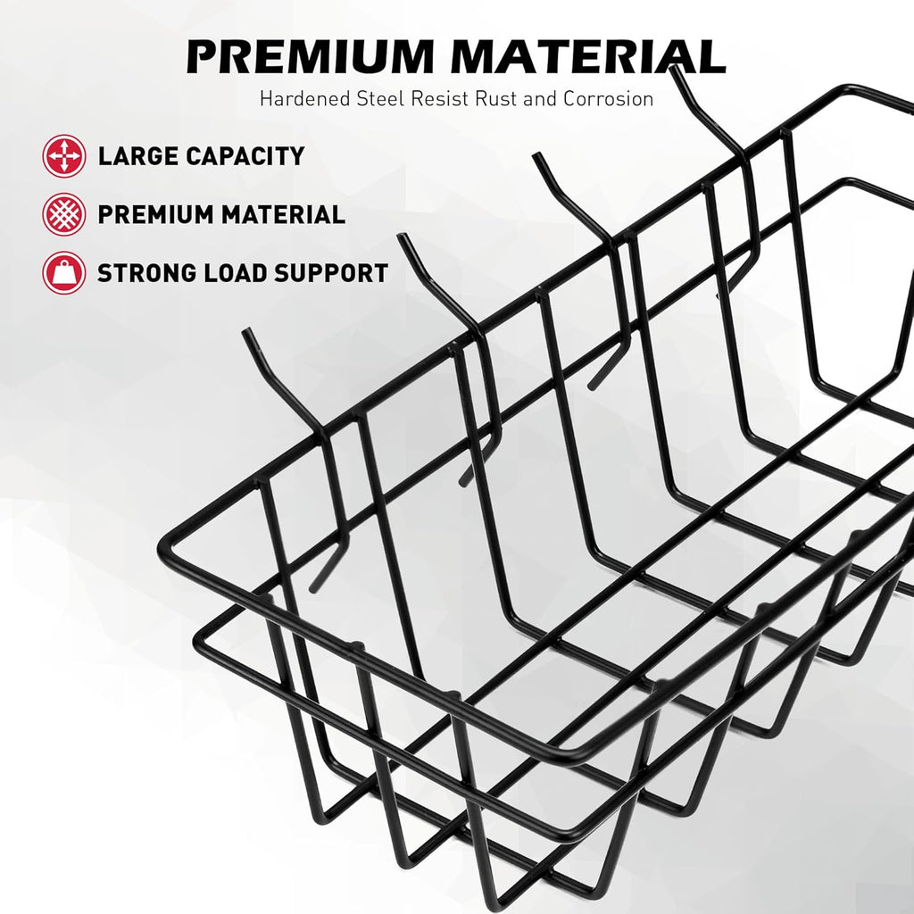 Premium Black Metal Wire Baskets | 5-Piece Heavy Duty Pegboard Organizer Set for Garage & Craft Room