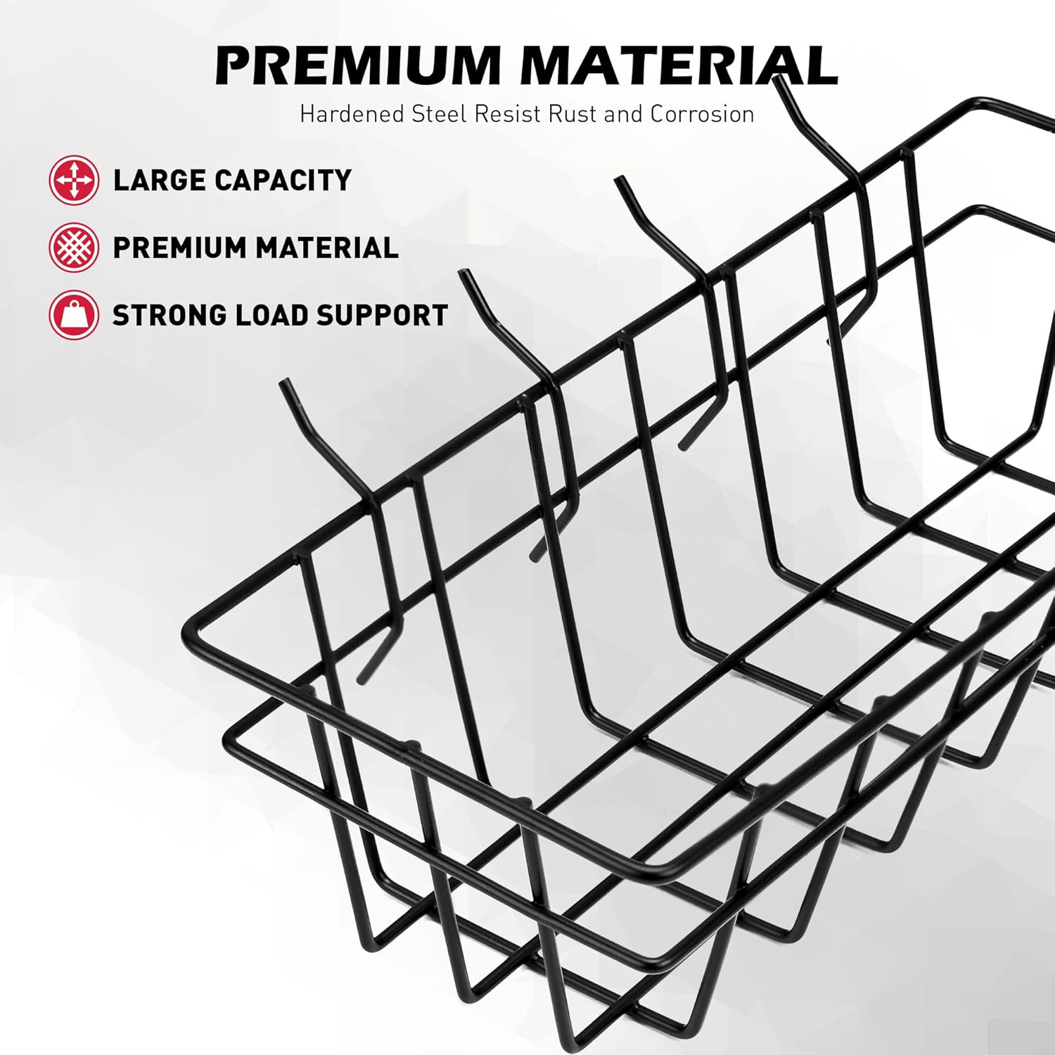 Premium Black Metal Wire Baskets | 5-Piece Heavy Duty Pegboard Organizer Set for Garage & Craft Room
