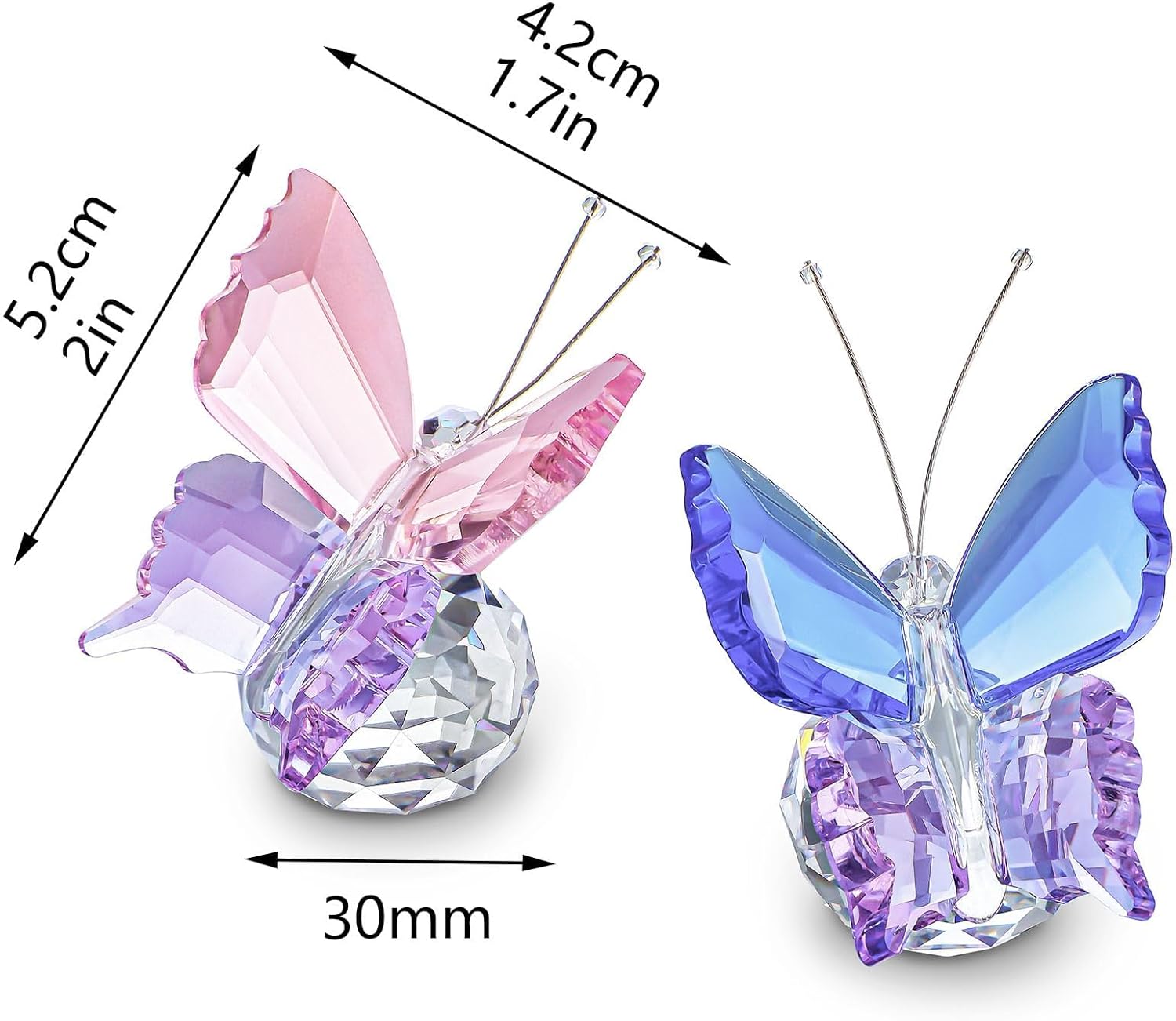 Skiennix Crystal Butterfly Figurines - Elegant Collectible Ornaments with Clear Ball Base | 2-Piece Set for Weddings & Gifts