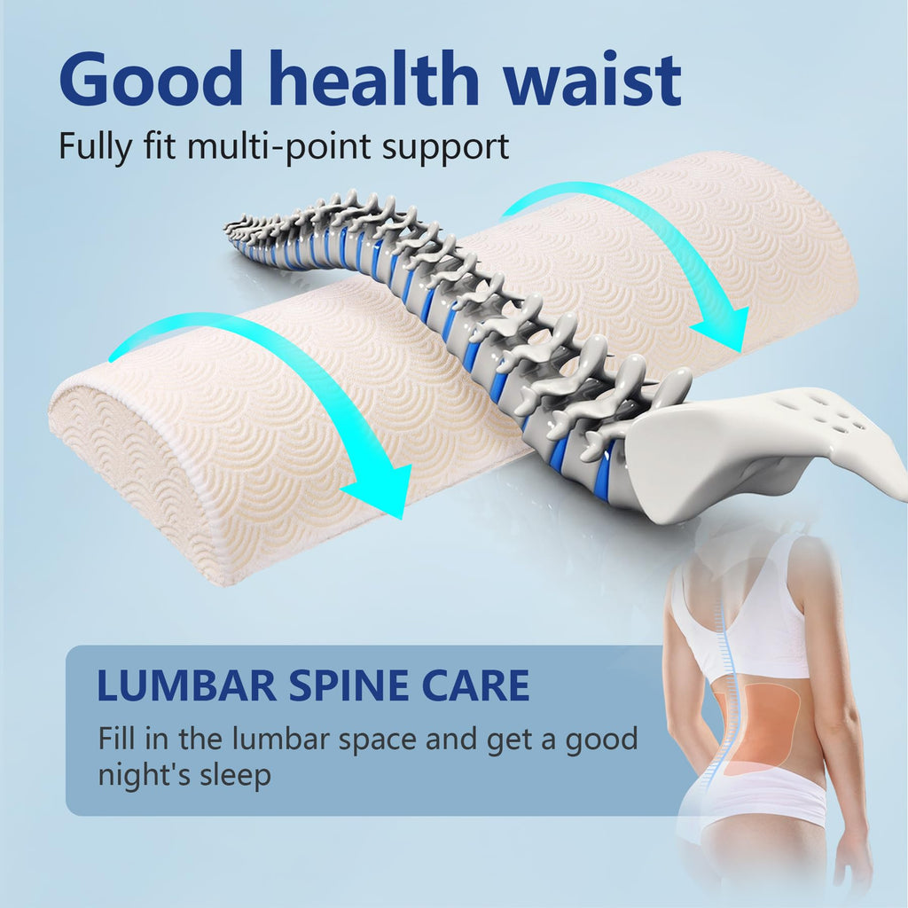 Cozyhealth - 2.95" H*18.7" L - Soft Small Lumbar Pillow for Sleeping, Memory Foam Back Lumbar Support Cushion for Lower Back Pain Relief Bed Waist Sleep Support Pillow for Side, Back (White, Small)