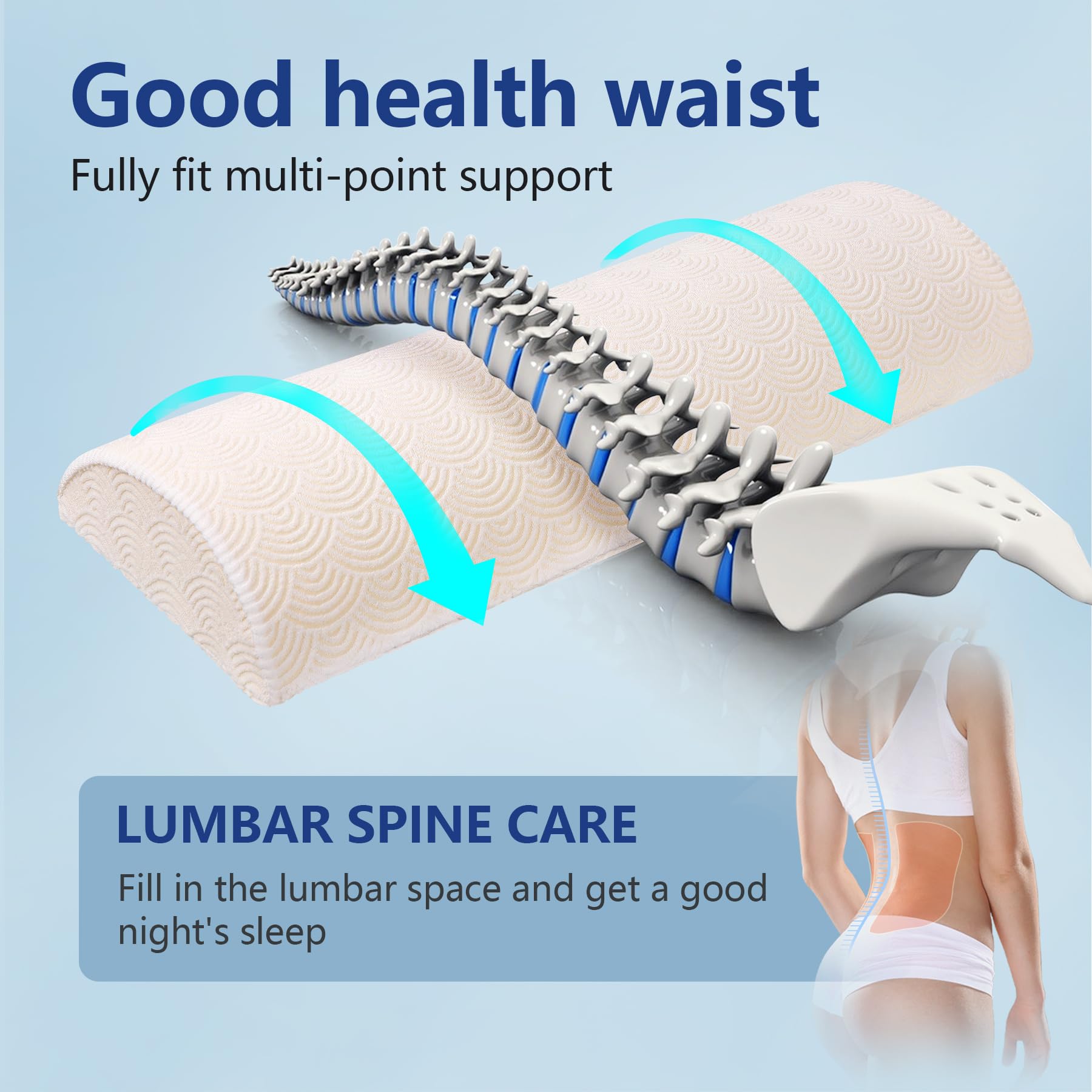 Cozyhealth - 2.95" H*18.7" L - Soft Small Lumbar Pillow for Sleeping, Memory Foam Back Lumbar Support Cushion for Lower Back Pain Relief Bed Waist Sleep Support Pillow for Side, Back (White, Small)