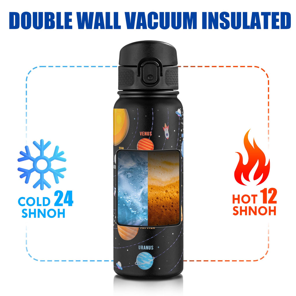 OLDLEY 20 Oz Insulated Stainless Steel Water Bottle For Kids, With Straws Leak-proof, Kids Water Bottles For School Boys Girls,Solar System