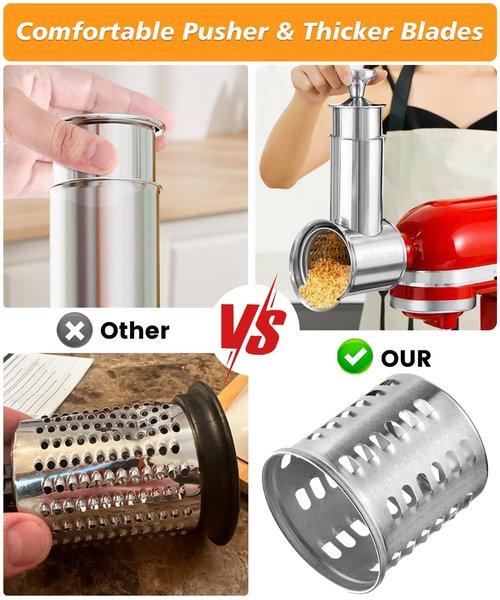 FavorKit Fresh Prep Slicer Shredder Attachment for KitchenAid Stand Mixers, Stainless Steel Large Salad Maker,Cheese Grater Accessories with 3 Thick Blades,Dishwasher Safe