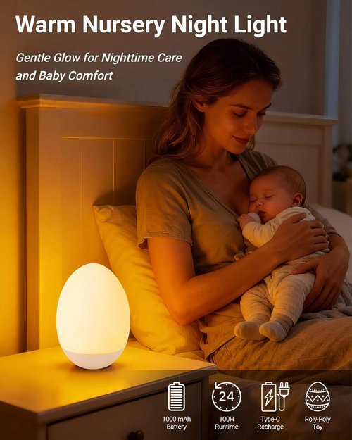 Egg Baby Night Light - Portable Touch Lamp with 7 RGB Colors & Stepless Dimming | BPA-Free Soft Silicone for Nursery & Breastfeeding