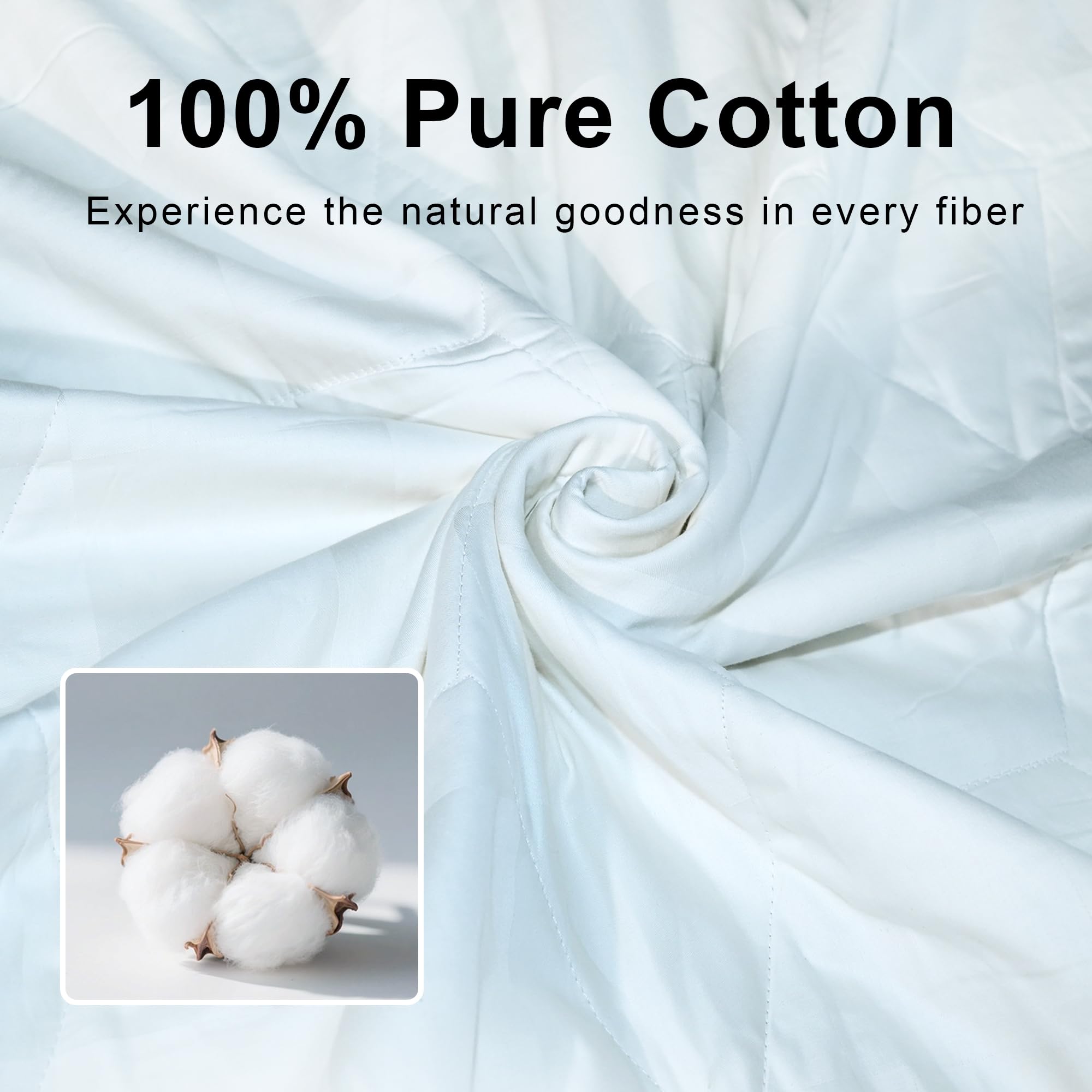 WQSPRING Lightweight 100% Cotton Comforter Queen Size, All Seasons Bedspread Cotton Filled Blanket, Durable Breathable Quilt (Queen, Block)