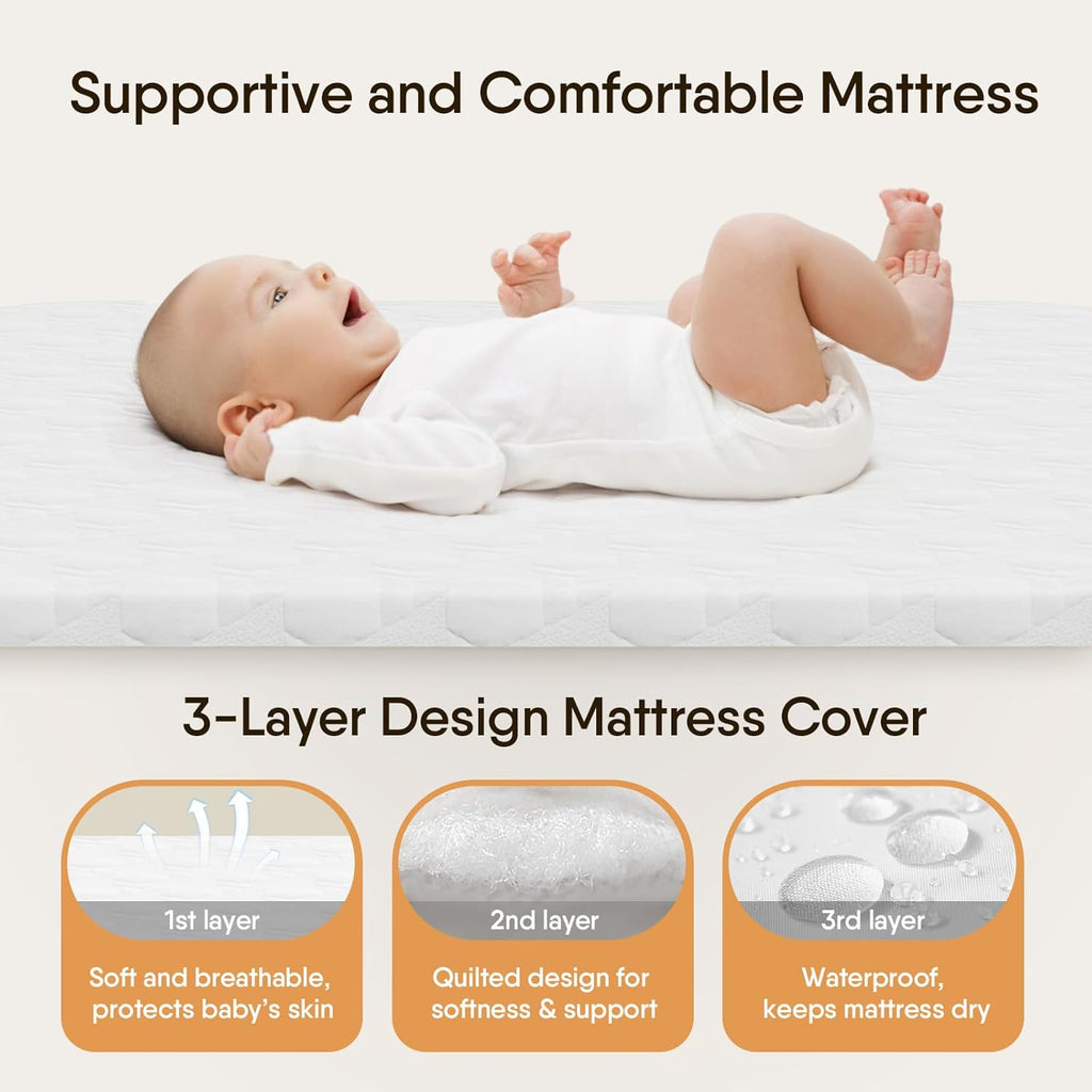 Skiennix Baby Bassinet - 3-in-1 Bedside Sleeper with Mattress & Breathable Sheet | 6-Height Adjustable