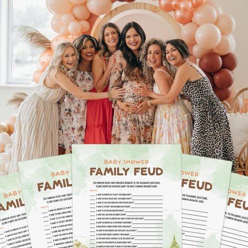 50 Baby Shower Family Feud Game Cards, Woodland Baby Shower Games Activity for Girl or Boy, Gender Neutral, Woodland Theme
