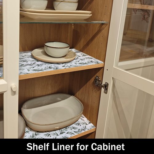 Shelf Liners Non Adhesive and Strong Non-Slip Shelf and Drawer Liners for Kitchen Cabinet Wire Fridge, Waterproof Shelf Drawer Liner,Easy to Clean,12IN x 10FT,Green Leaf