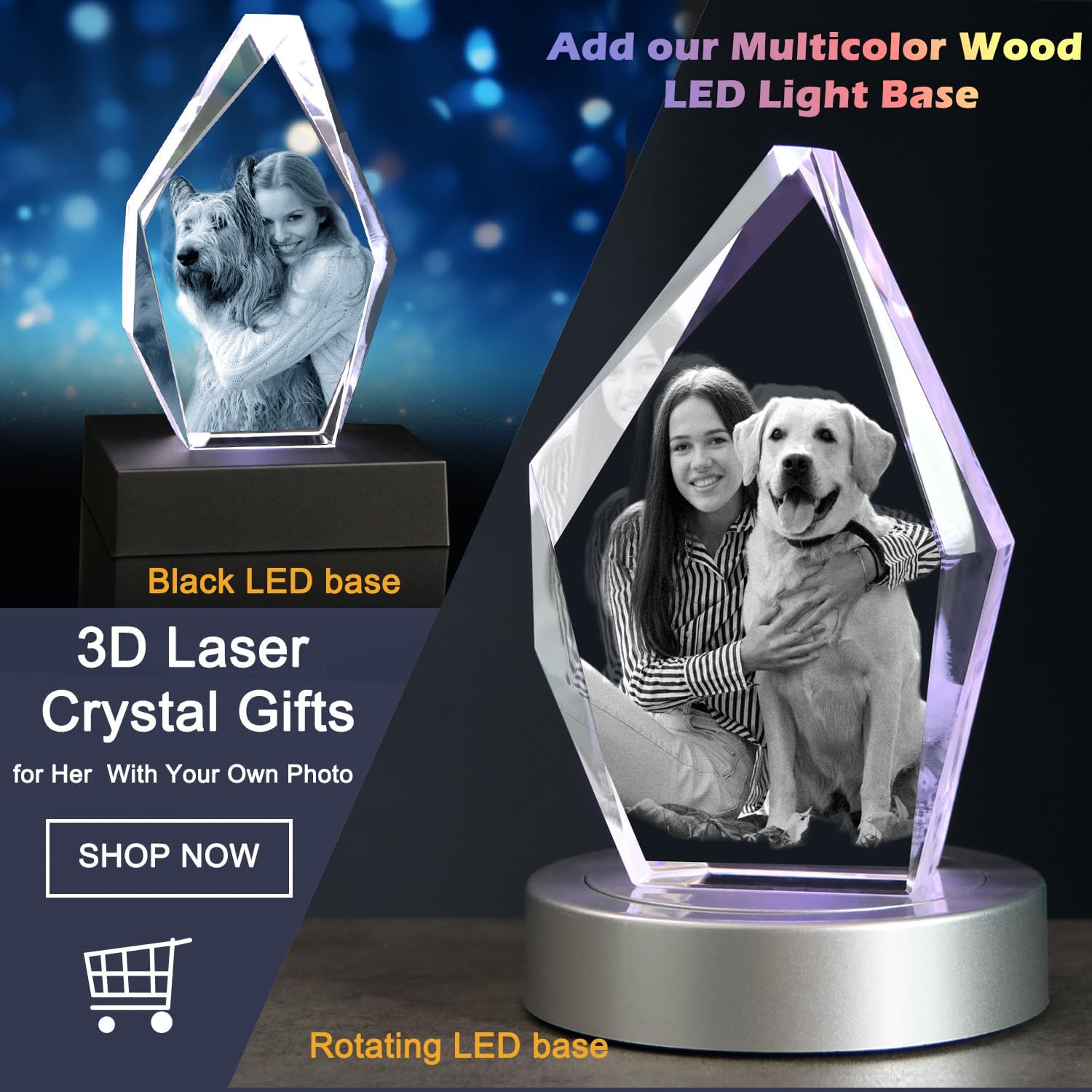 Skiennix Personalized Dog Memorial Gift - 3D Engraved Crystal Keepsake Photo Frame | Custom Pet Tribute