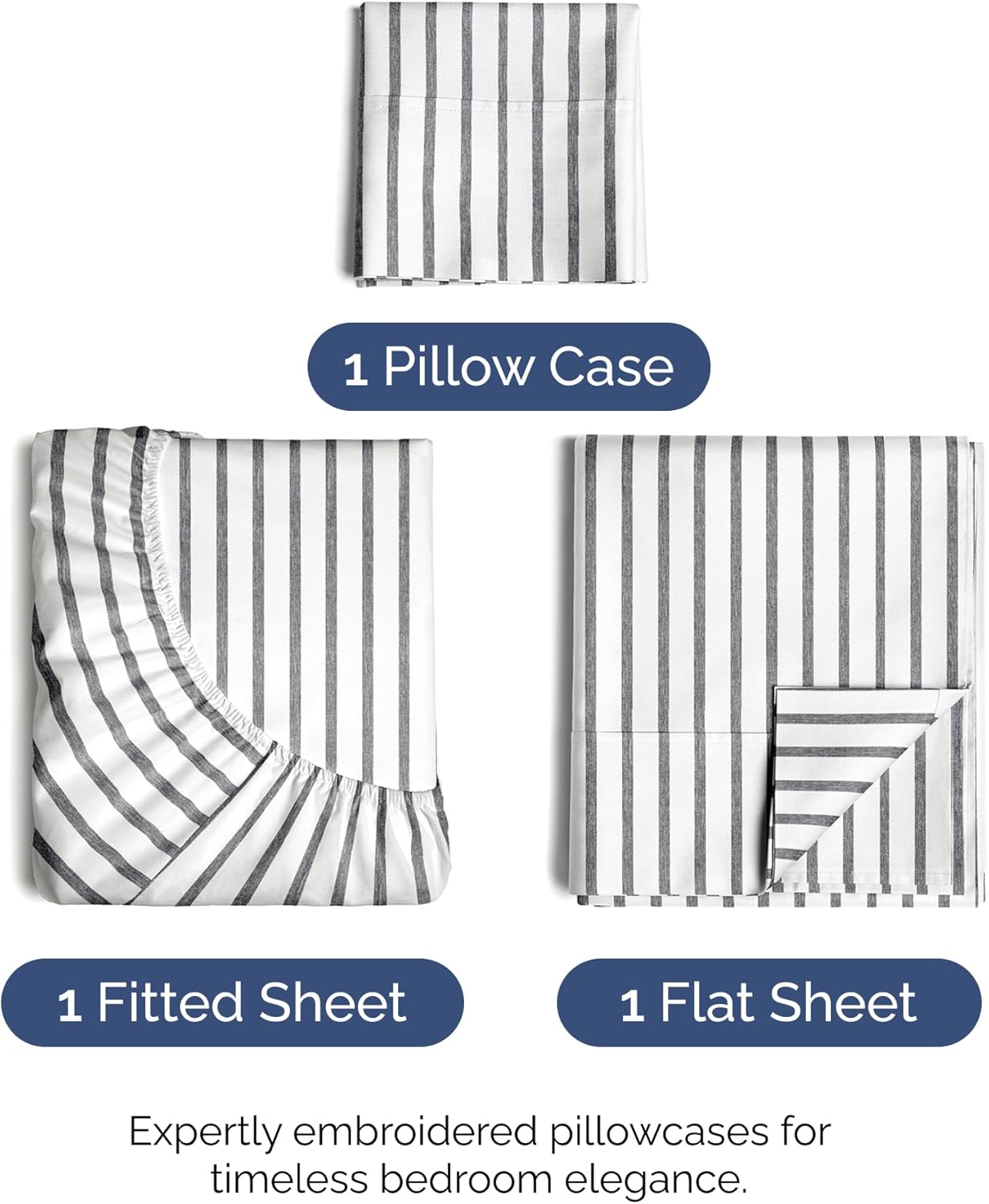 Skiennix Twin Size Sheet Set - Comfy Cooling Bed Sheets - Luxury Hotel Quality - Deep Pockets, Soft, Wrinkle-Free - Grey Stripes