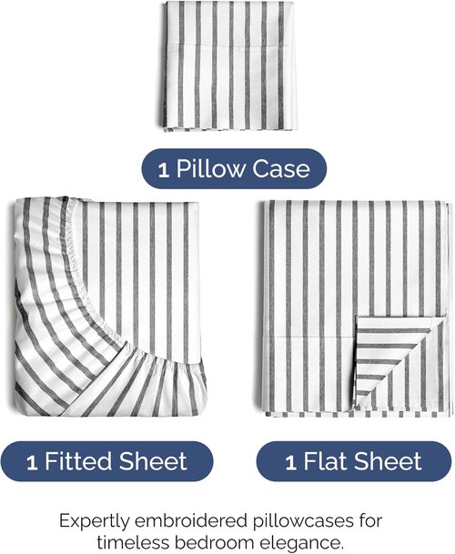Comfy Twin Size 3-Piece Sheet Set - Breathable Cooling Bed Sheets | Luxury Hotel Quality - Grey Stripes