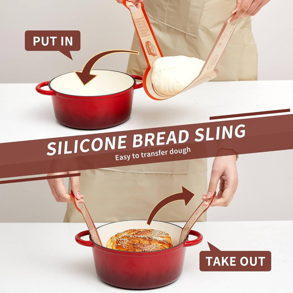 Skiennix Silicone Sourdough Bread Sling Mat - Non-Stick Baking Slings for Dutch Oven | 2-Pack, Durable & Reusable
