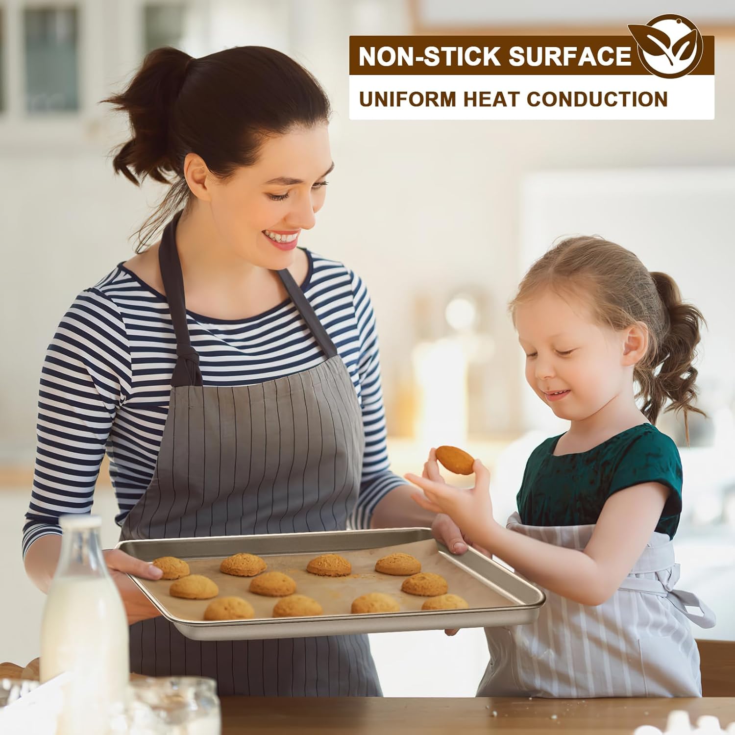Wildone Baking Sheet Pan Set - Nonstick Carbon Steel Cookie Sheets | Heavy Duty, Easy Clean, 17.5x12 Inch