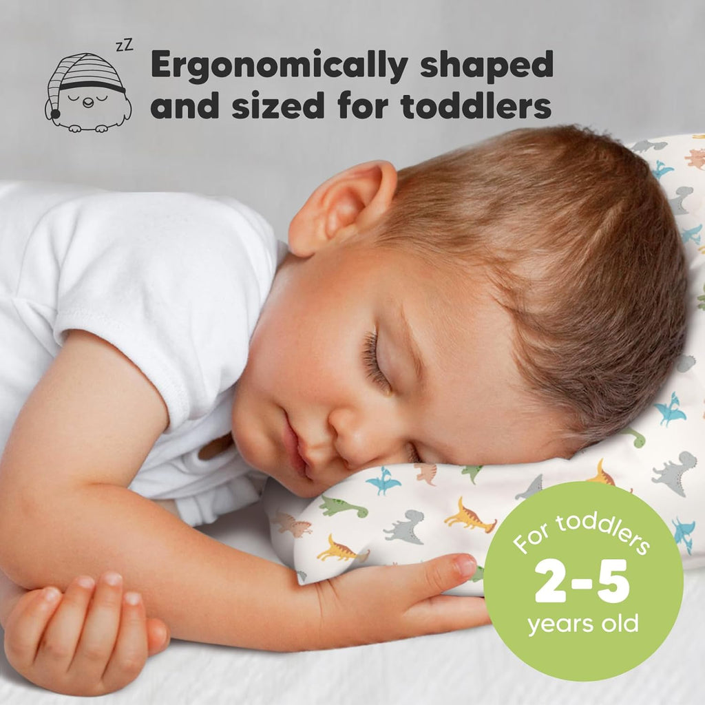 My Little Dreamy Toddler Pillow - Soft Organic Cotton Travel Bed Pillow with Case | 13x18, Machine Washable, Ages 2-5 (Roarsome)