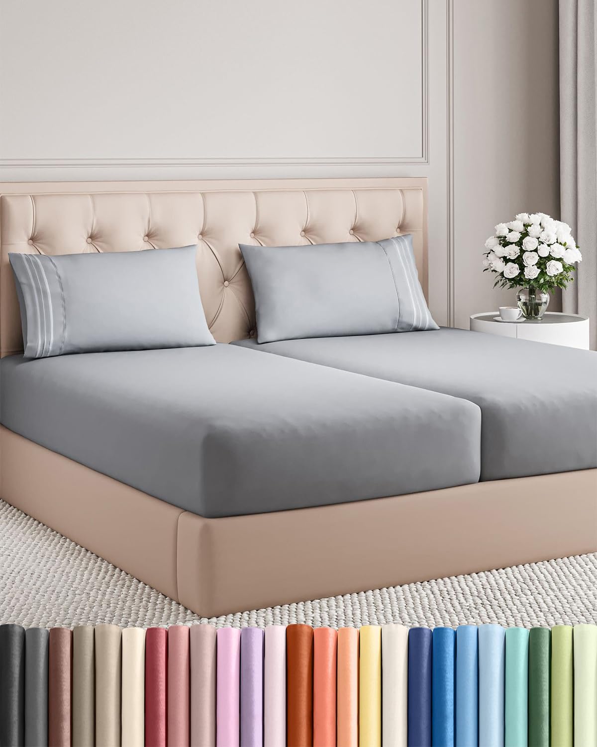 Split King Size Sheet Set by Hotel Luxury | 5-Piece Comfy, Breathable & Cooling Bedding - Deep Pockets, Wrinkle-Free - Oeko-Tex Certified, Steel Blue