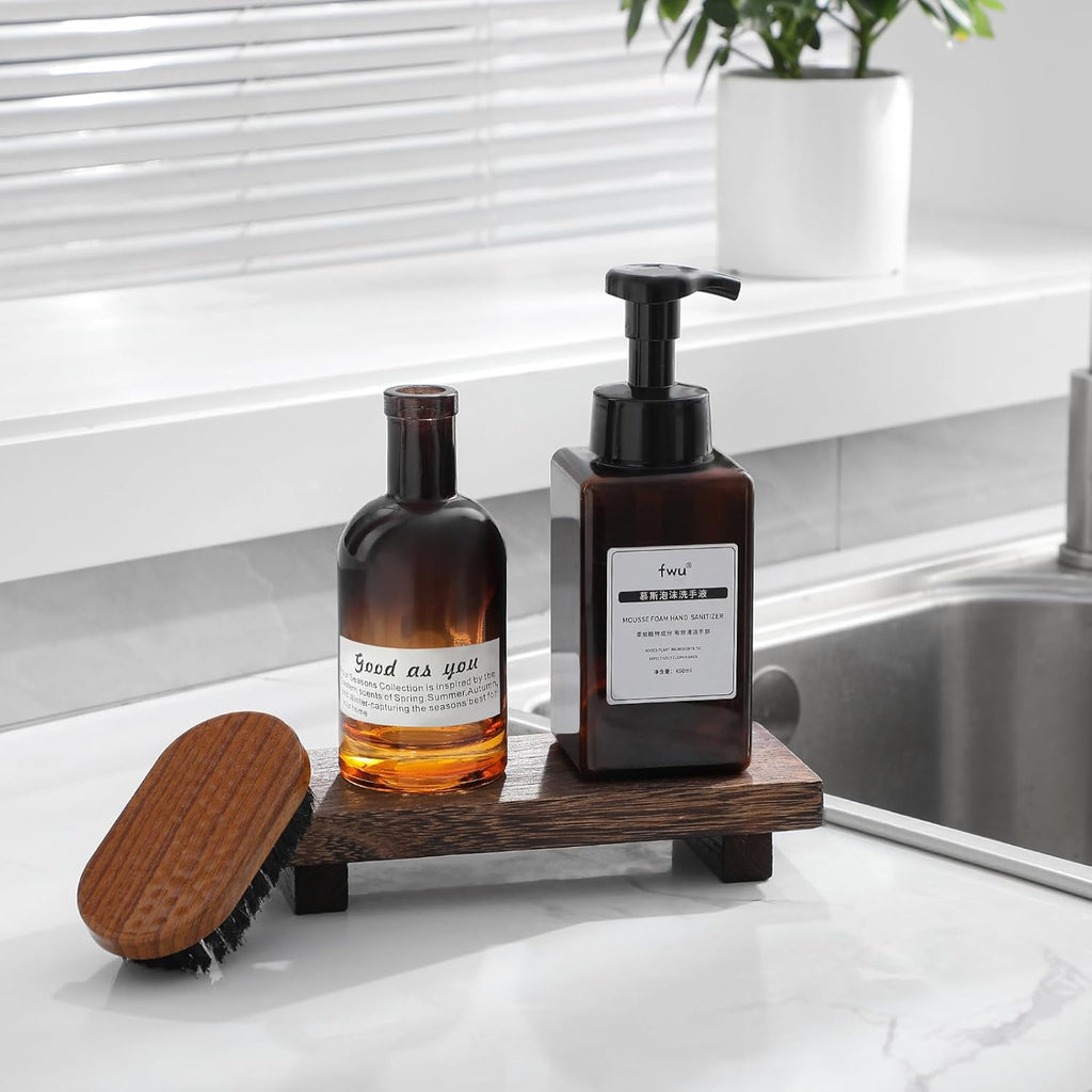 Zoocatia Small Wood Tray - Decorative Wooden Riser for Farmhouse Bathroom & Kitchen | Dark Brown