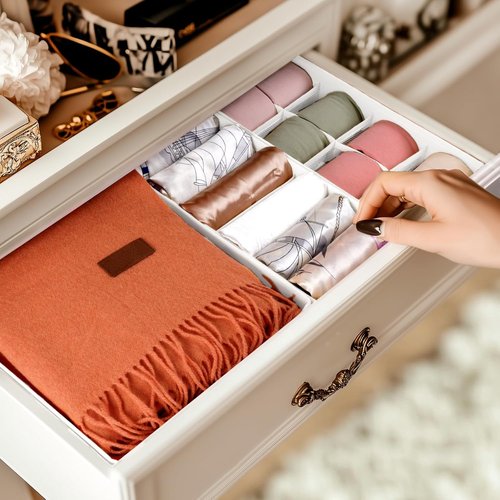 Criusia Sock Drawer Organizer Set - 8 Foldable Dividers for Baby Clothing, Underwear & Accessories | White