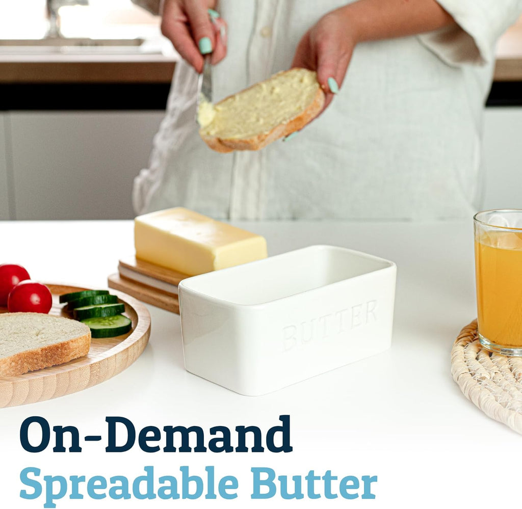 PriorityChef Extra Large Butter Dish - Ceramic Airtight Butter Keeper with Lid | White