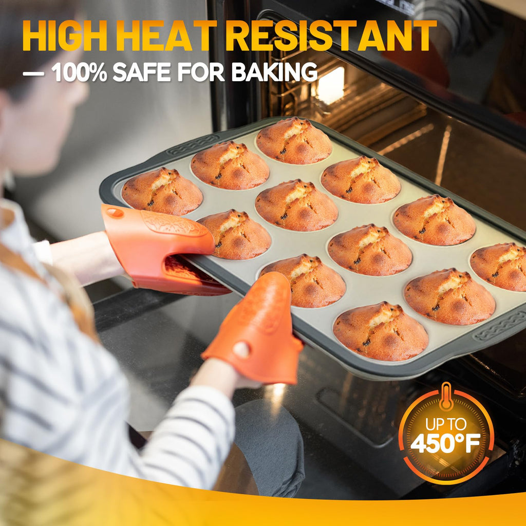 UZIPIN Silicone Muffin Pan, 12 Cups Non-Stick Cupcake Pan, Food-Grade BPA-Free Muffin Tin, Oven-Safe 450 °F, Reinforced Steel Frame, Easy-Grab Handles, Quick-Release 2.3" Baking Molds for Mini Treats