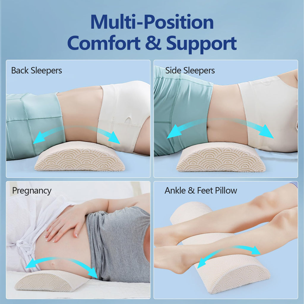 Cozyhealth - 2.95" H*18.7" L - Soft Small Lumbar Pillow for Sleeping, Memory Foam Back Lumbar Support Cushion for Lower Back Pain Relief Bed Waist Sleep Support Pillow for Side, Back (White, Small)