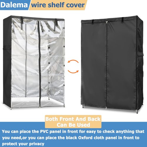 Dalema Wire Rack Covers,Heavy Duty 600D Dustproof Waterproof Storage Rack Covers for Metal Shelves,Storage Shelf Cover with Zipper for Wire Shlef,30''W x 14''D x 63''H,Black with Clear Front