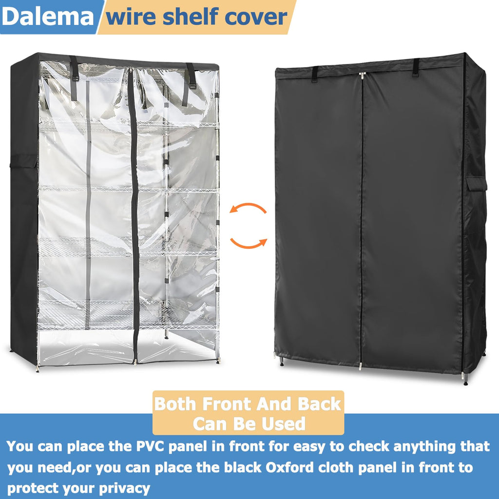 Dalema Wire Rack Covers,Heavy Duty 600D Dustproof Waterproof Storage Rack Covers for Metal Shelves,Storage Shelf Cover with Zipper for Wire Shlef,48''W x 24''D x 71''H,Black with Clear Front