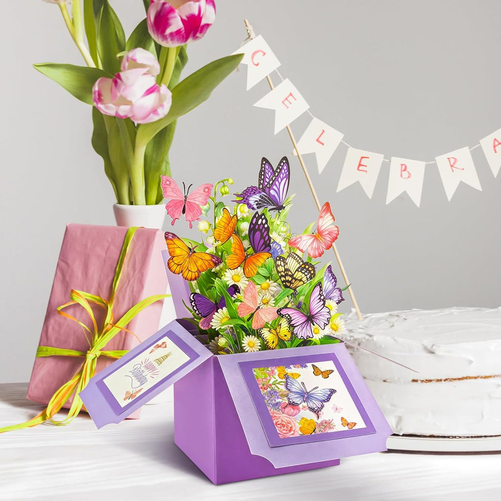 Skiennix Butterfly Pop-Up Birthday Card - Elegant Gift for Women, Daughter, Mom, Sister | Includes Blank Notecard & Envelope