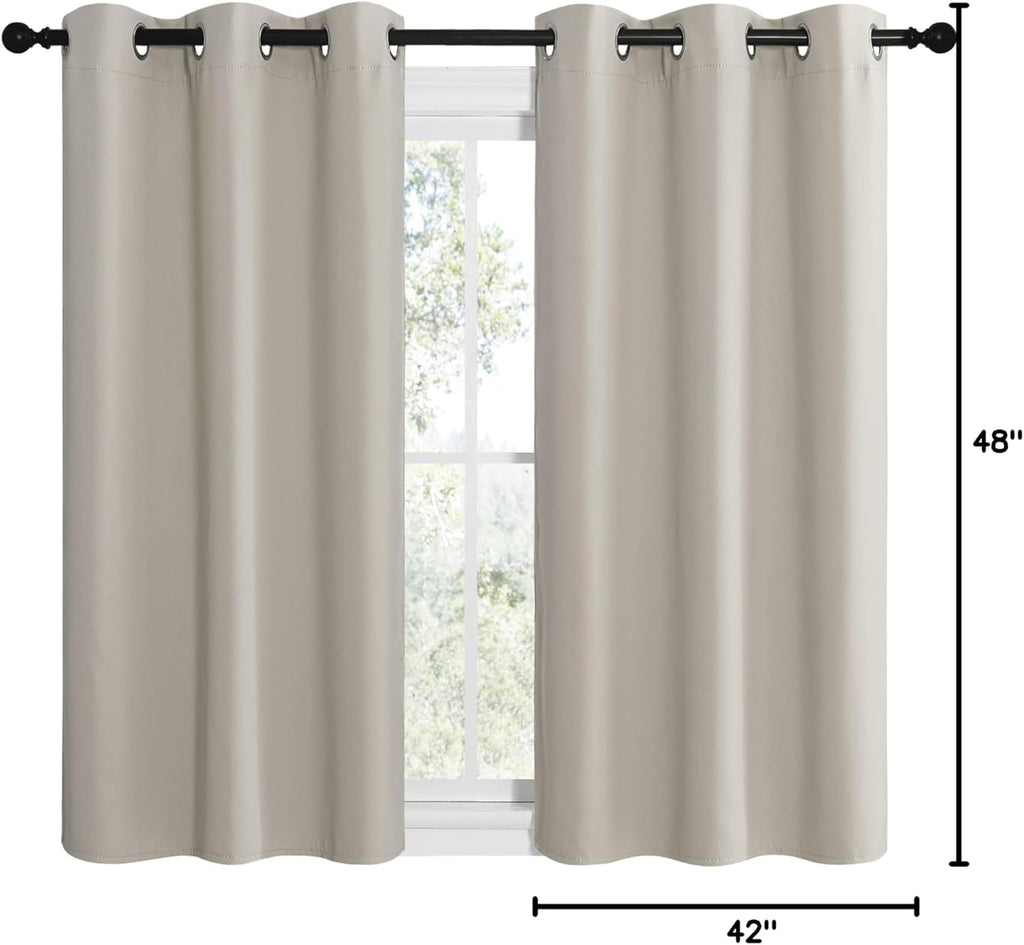 NICETOWN Kitchen Curtains - Thermal Insulated Grommet Room Darkening Draperies | Natural, 2 Panels (W42 x L48 inches)
