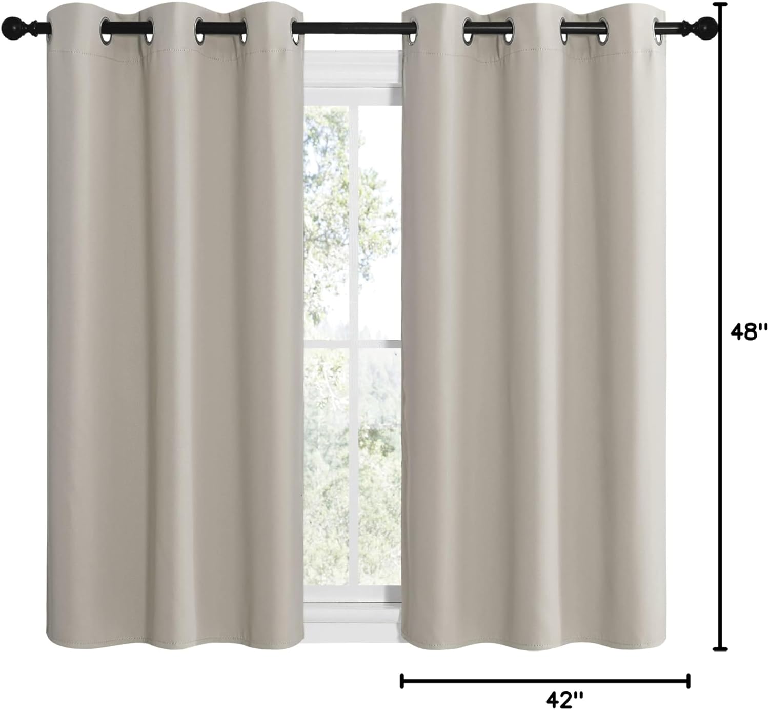 NICETOWN Kitchen Curtains - Thermal Insulated Grommet Room Darkening Draperies | Natural, 2 Panels (W42 x L48 inches)