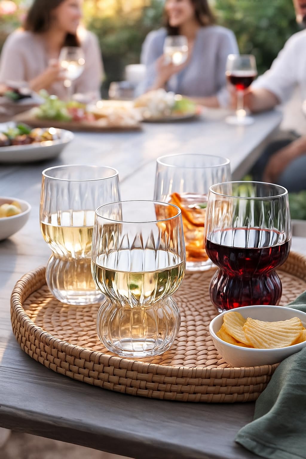 60 Count 12 Ounce ripple Unbreakable Stemless Plastic Wine Cocktail Whiskey Glasses Elegant Durable Disposable Indoor Outdoor Ideal for Home, Office, Bars, Wedding, Holiday, Celebrations, Tasting