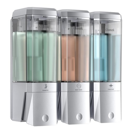 Shampoo and Conditioner Dispenser 3 Chamber No Drill Shower Soap Dispenser Wall Mounted Shampoo Conditioner Body Wash Dispenser 3 * 500ml Refillable Shower Dispenser for Bathroom Hotel, Silver