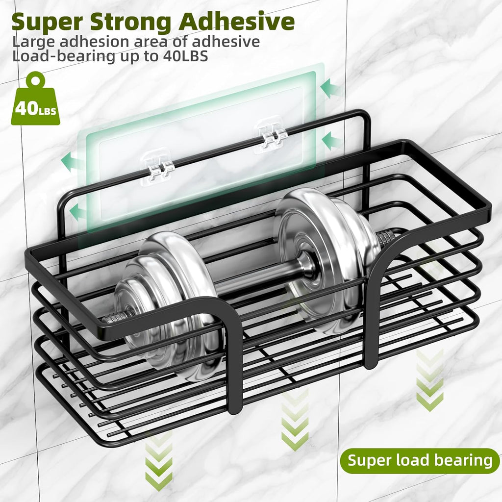 Yougai Shower Caddy - Rustproof Wall-Mounted Organizer with Soap Holder & Hooks | Black